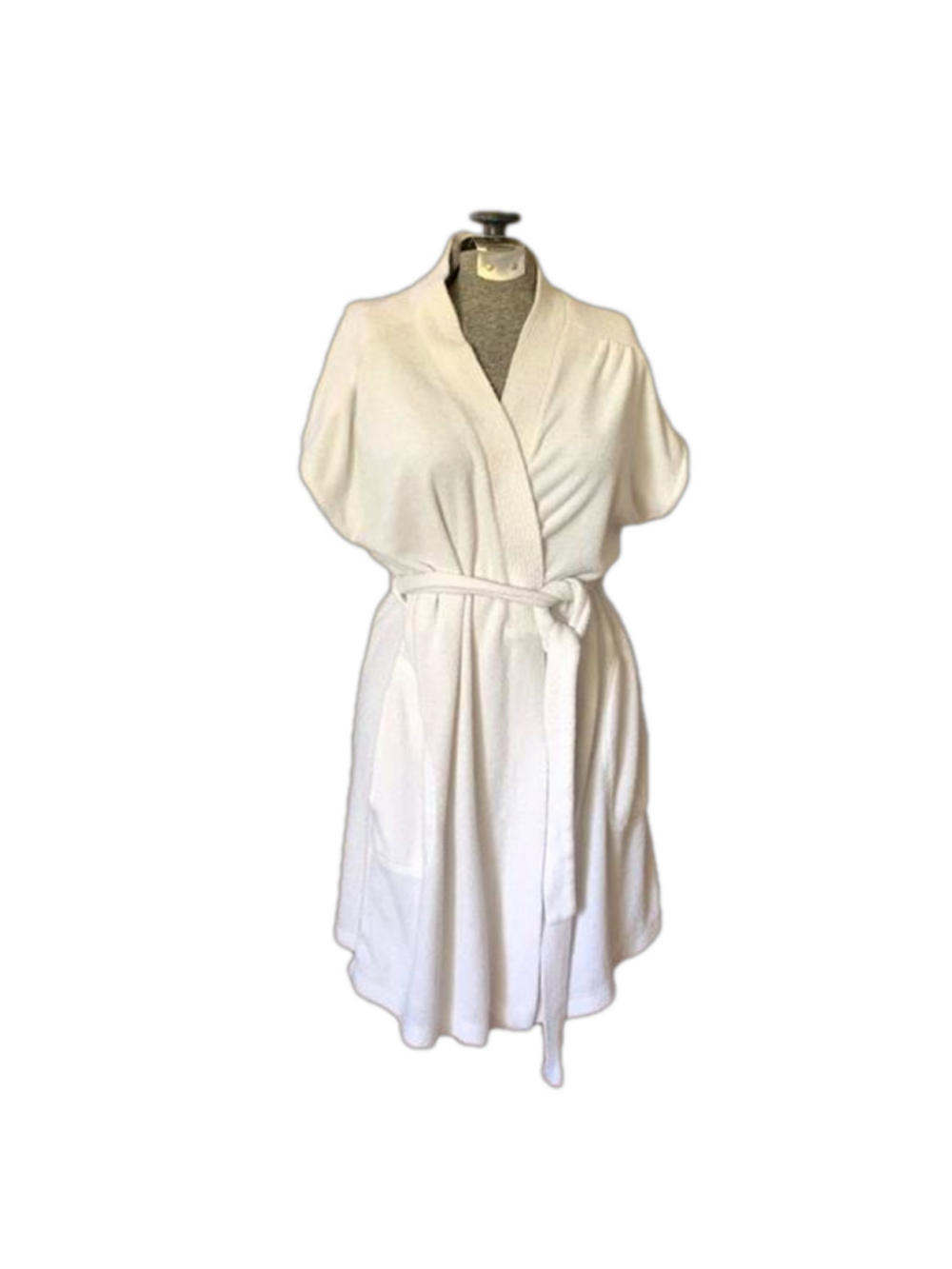 Womens “Mr. Robert” vintage short white robe pockets tie belt